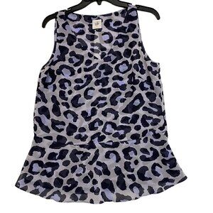 Cabi V-Neck Peplum Style 2 Tier Bottom Navy Multi Leopard Print Top Size Small​
